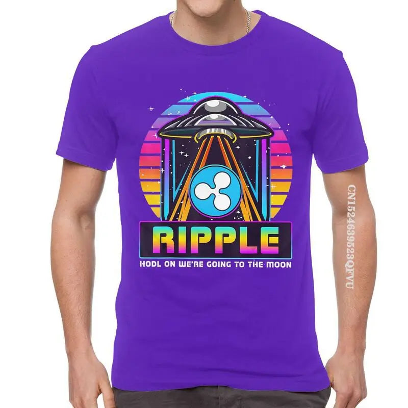 Men'S Ripple XRP HODL on We Are Going to the Moon T Shirts Vaporwave Bitcoin Tshirt Hip Hop T Shirt Cotton Oversized Tee Tops