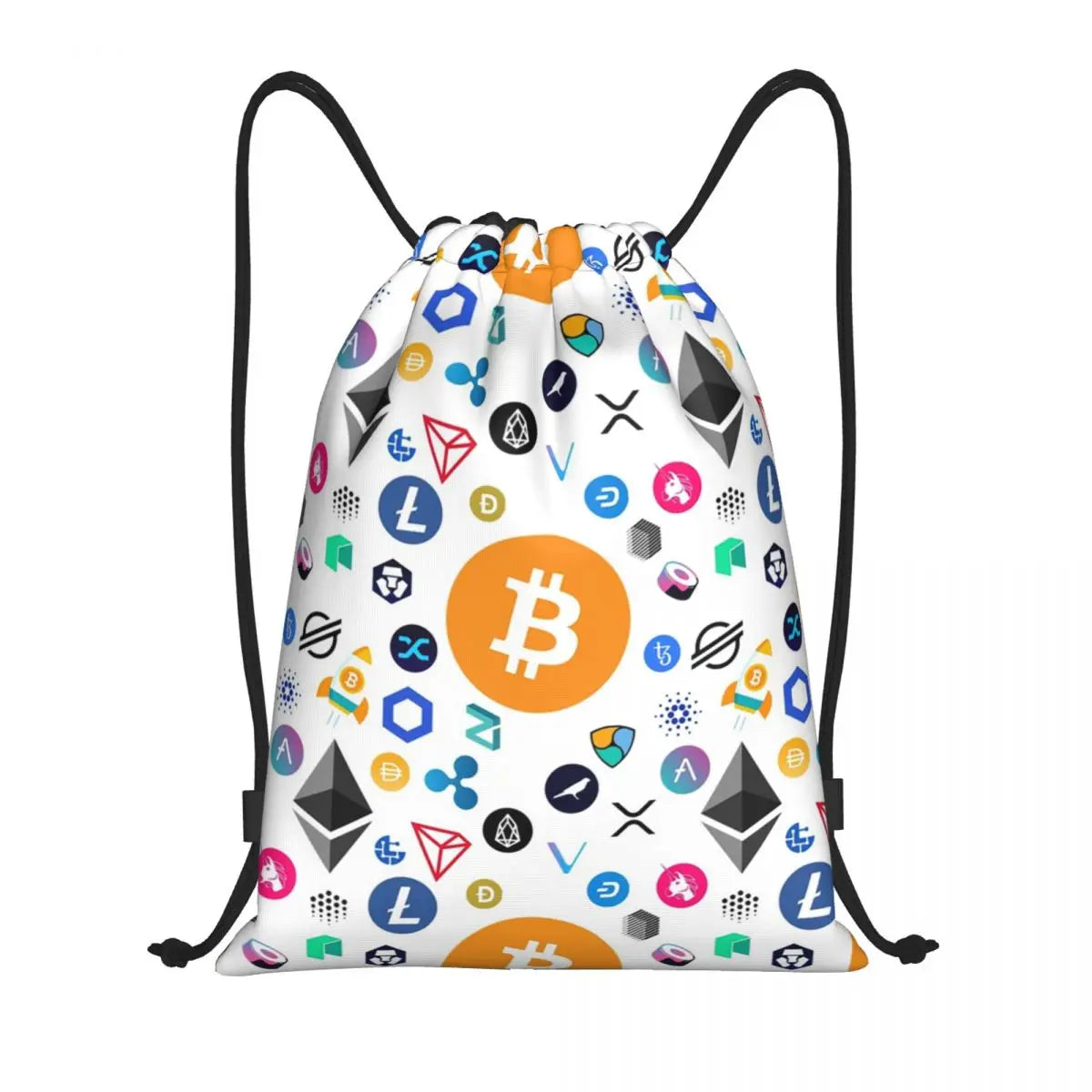 Custom Crypto Coins Altcoin Blockchain Logo Drawstring Bag Women Men Lightweight Bitcoin Ethereum Sports Gym Storage Backpack