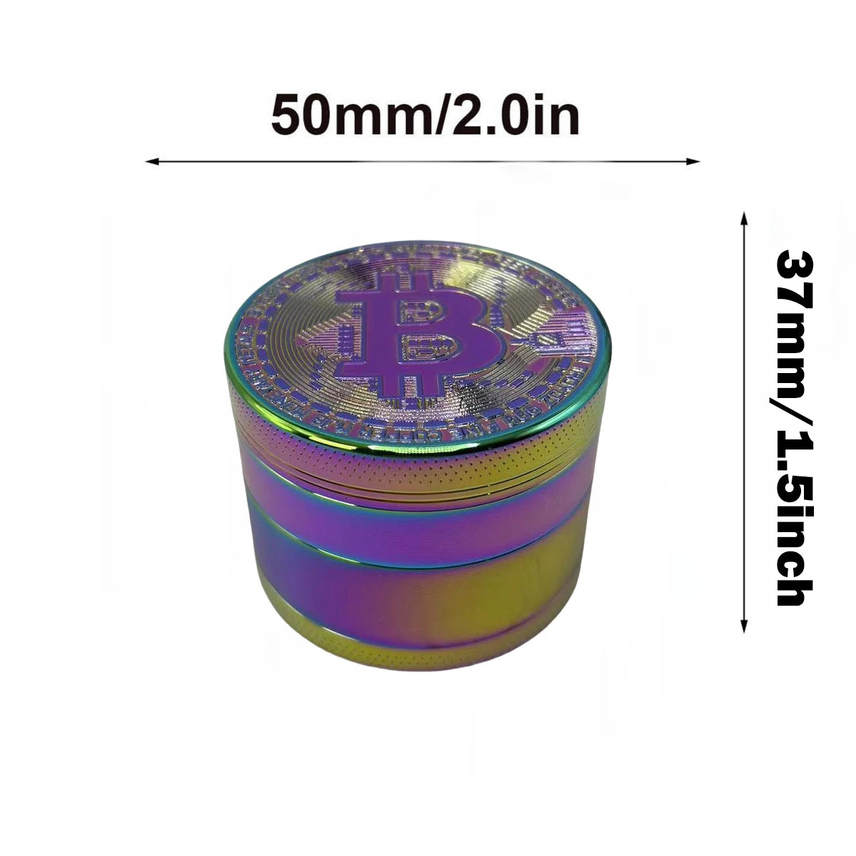 50mm Bitcoin Gold 4-Layer Herb Grinder - Premium Metal Spice and Tobacco Mill for Smoking Accessories and Kitchen Use