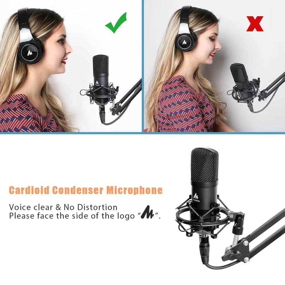 XLR Condenser Microphone Professional Studio Cardioid Mikrofon Kit Podcast Streaming Mic for Broadcast Youtube Recording