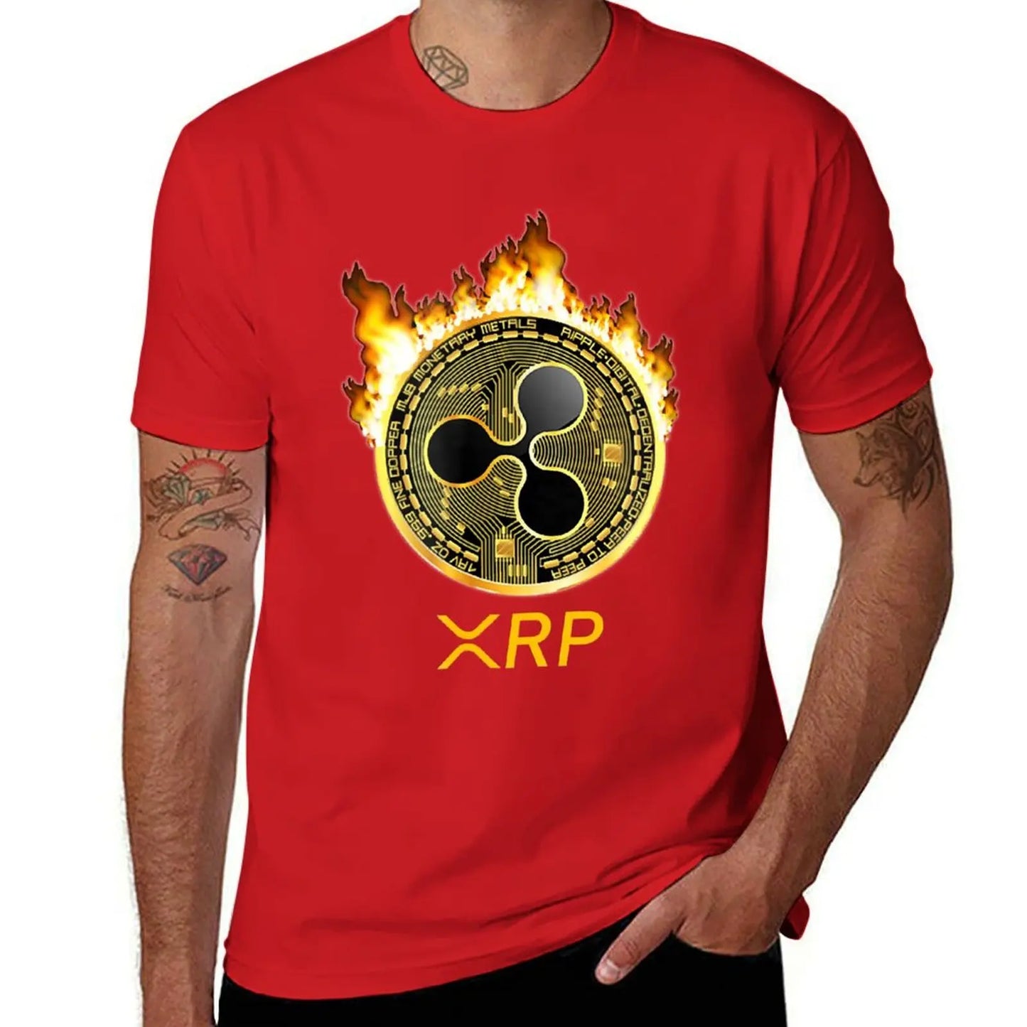 Ripple XRP Shirt New Logo Crypto Currency Coin Fire T-Shirt Sweat Kawaii Clothes Heavy Weight T Shirts for Men