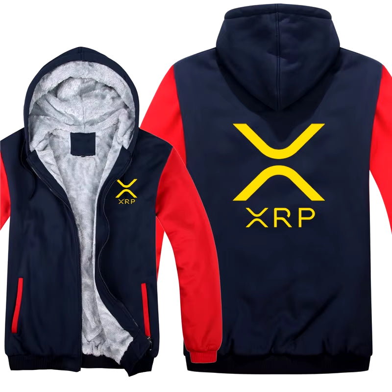 Ripple XRP Cryptocurrency Sweatshirts Men Cool Winter Thicken Wool Liner Crypto Hoodies Pullover
