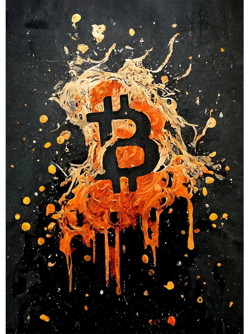 Watercolor Crypto Splatter Bitcoin Ethereum Poster ETH BTC Crypto Virtual Coins Canvas Painting Wall Art for Office Room Decor