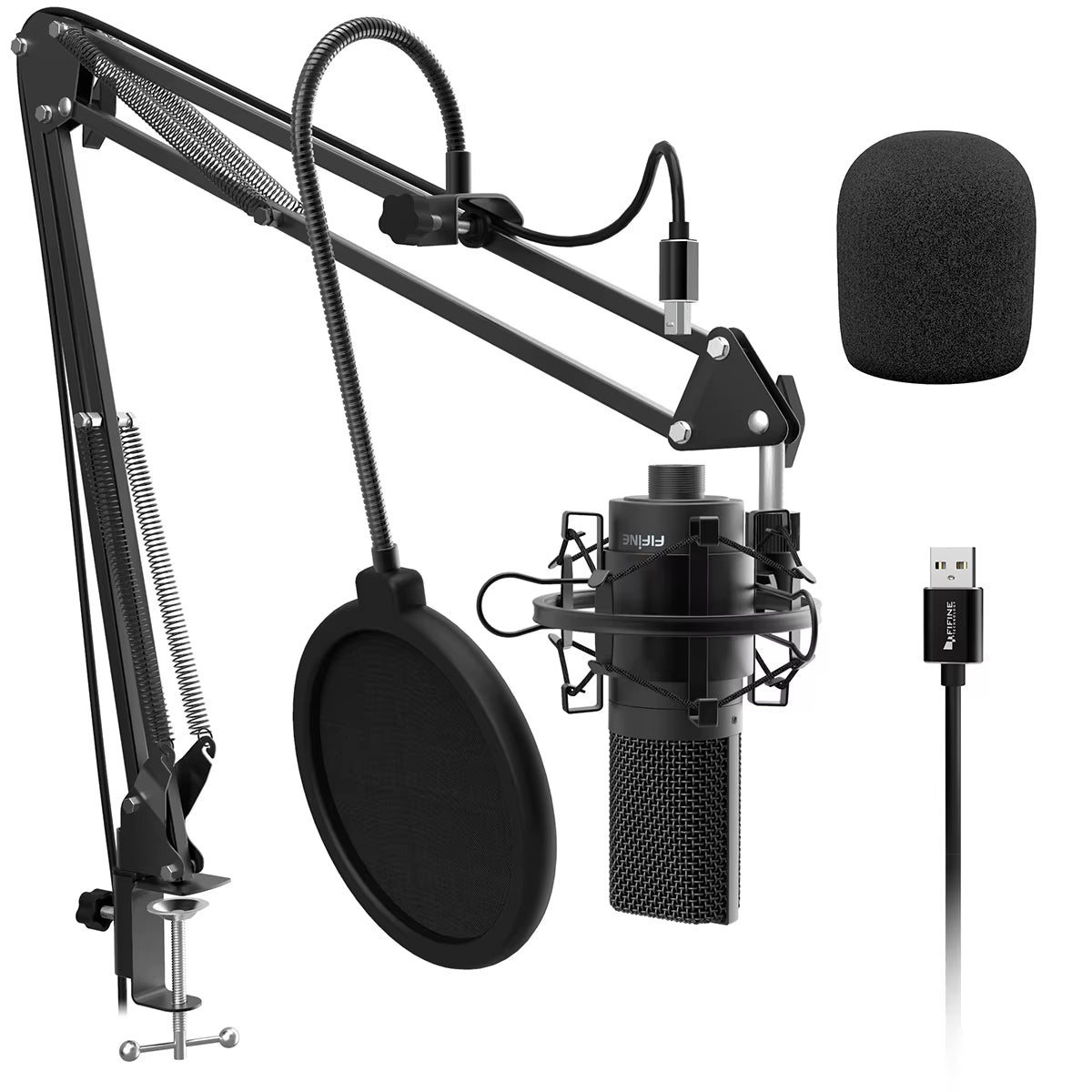 USB PC Condenser Microphone with Adjustable Desktop Mic Arm Shock Mount for Studio Recording Vocals Voice, Vlog,Audio