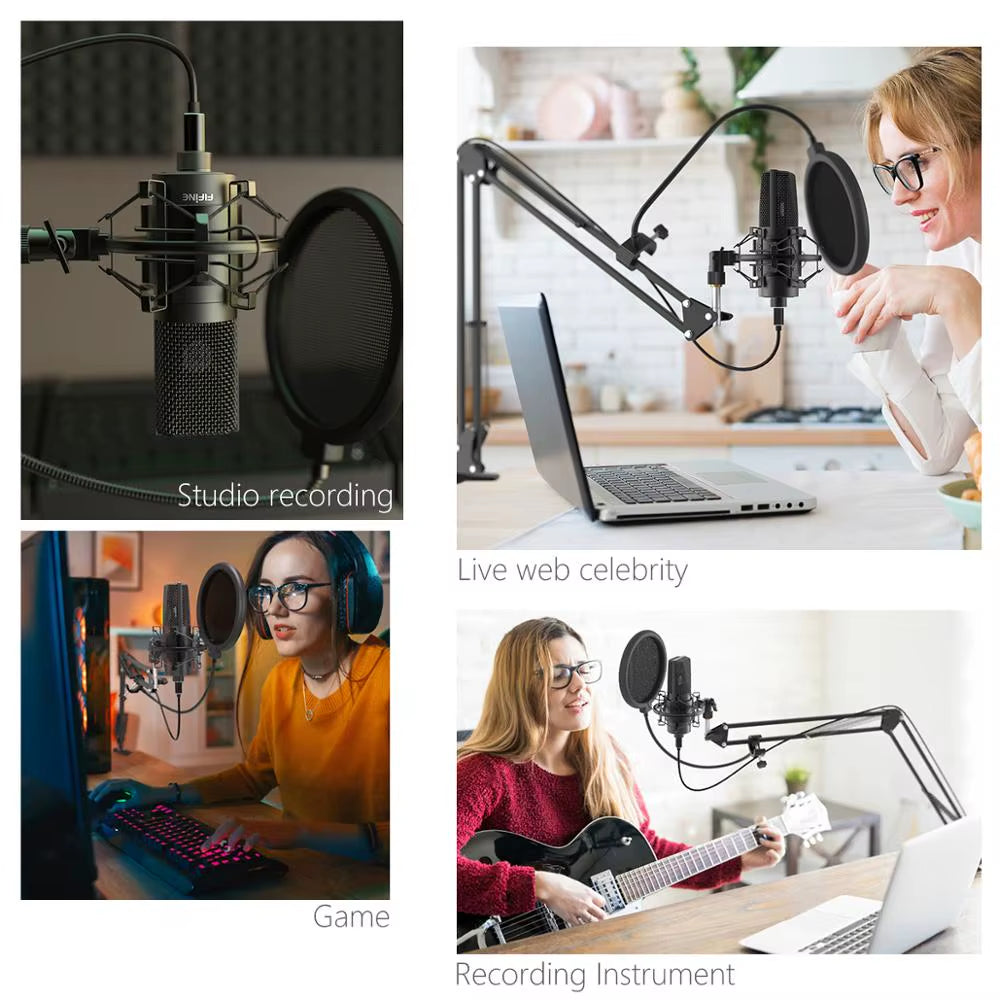 USB PC Condenser Microphone with Adjustable Desktop Mic Arm Shock Mount for Studio Recording Vocals Voice, Vlog,Audio