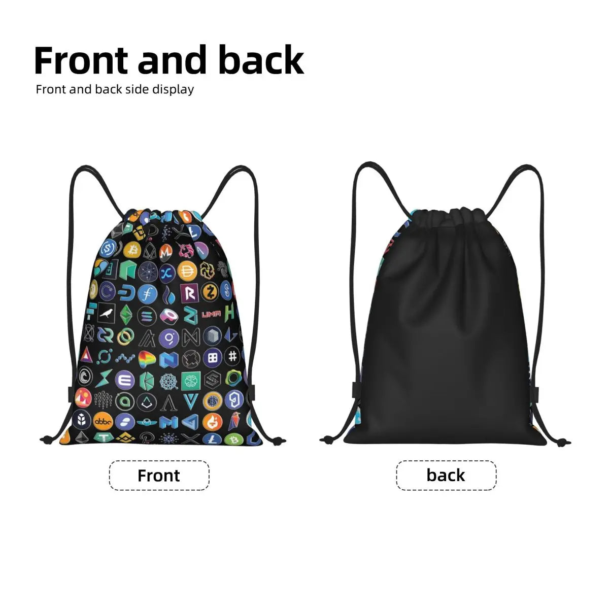 Custom Crypto Coins Altcoin Blockchain Logo Drawstring Bag Women Men Lightweight Bitcoin Ethereum Sports Gym Storage Backpack