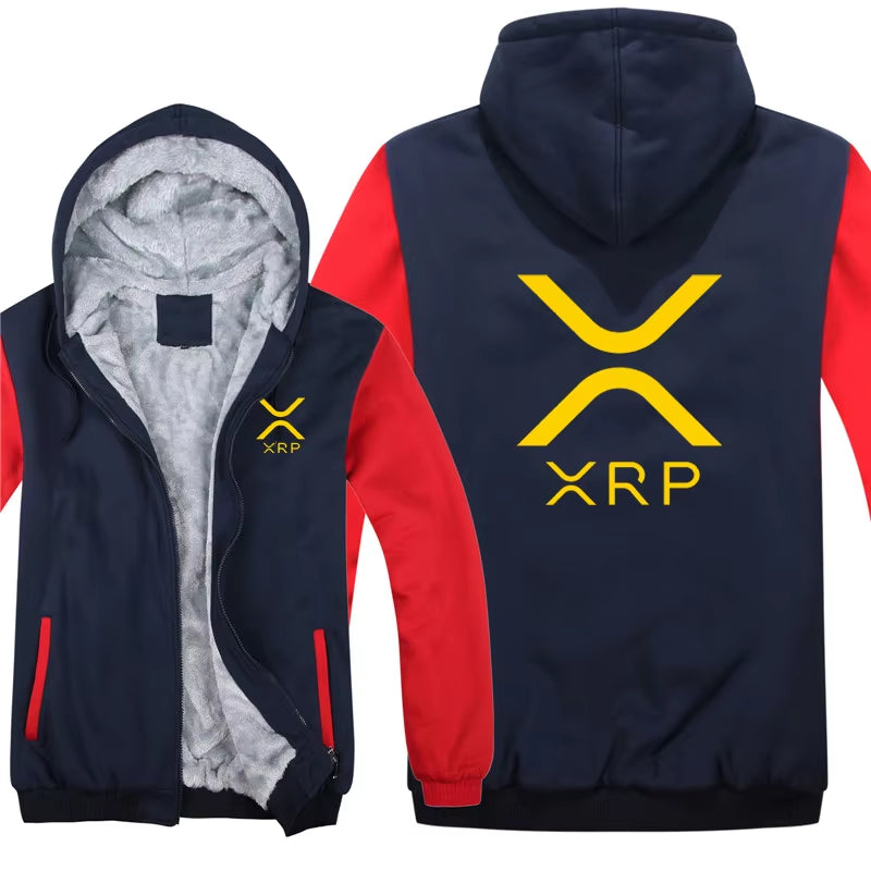 Ripple XRP Cryptocurrency Sweatshirts Men Cool Winter Thicken Wool Liner Crypto Hoodies Pullover