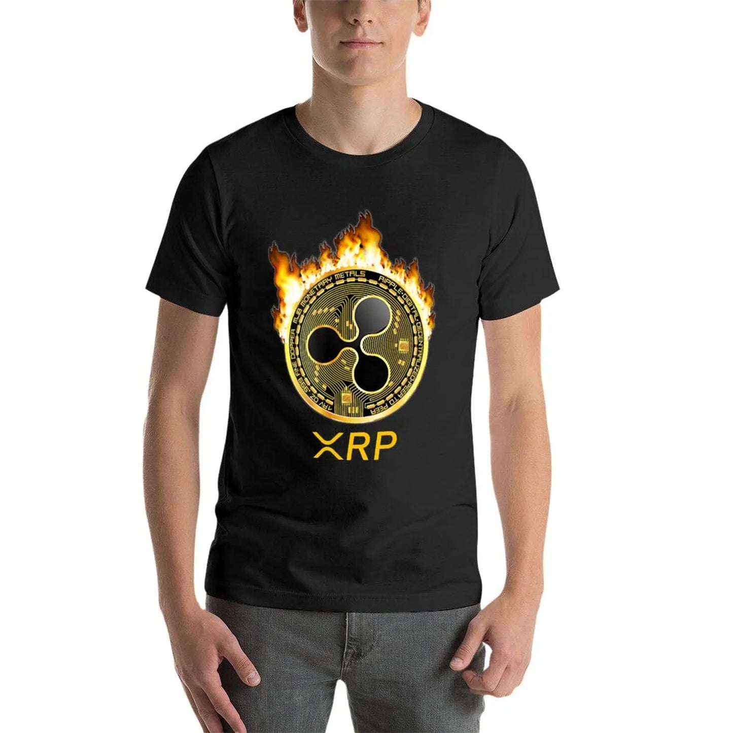 Ripple XRP Shirt New Logo Crypto Currency Coin Fire T-Shirt Sweat Kawaii Clothes Heavy Weight T Shirts for Men