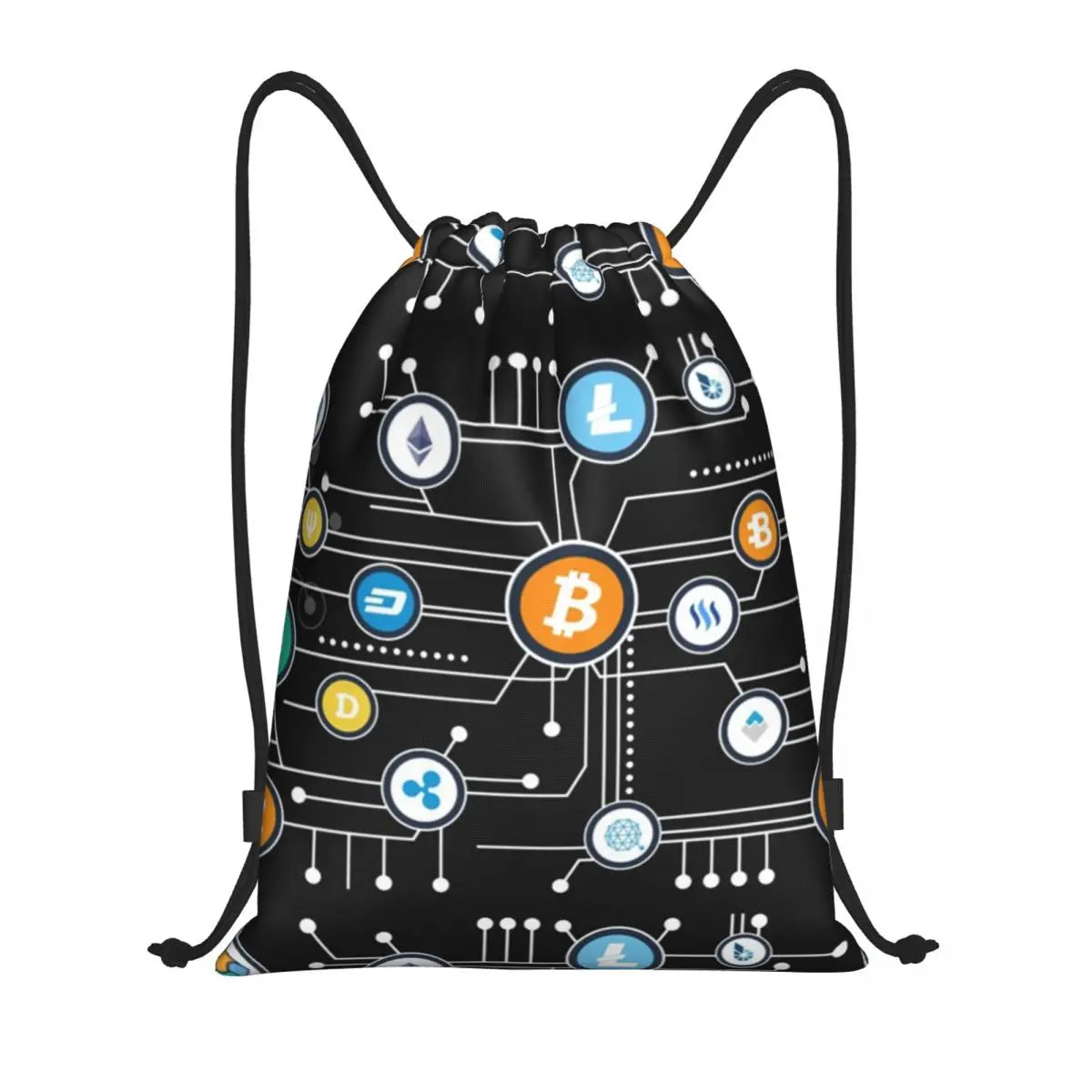 Custom Crypto Coins Altcoin Blockchain Logo Drawstring Bag Women Men Lightweight Bitcoin Ethereum Sports Gym Storage Backpack