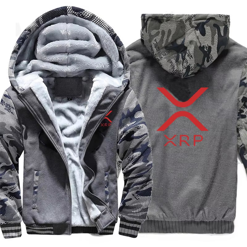 Ripple XRP Cryptocurrency Sweatshirts Men Cool Winter Thicken Wool Liner Crypto Hoodies Pullover