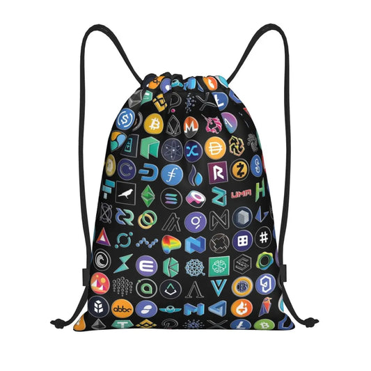 Custom Crypto Coins Altcoin Blockchain Logo Drawstring Bag Women Men Lightweight Bitcoin Ethereum Sports Gym Storage Backpack