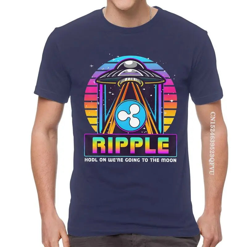 Men'S Ripple XRP HODL on We Are Going to the Moon T Shirts Vaporwave Bitcoin Tshirt Hip Hop T Shirt Cotton Oversized Tee Tops