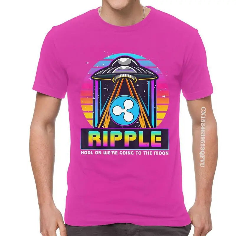 Men'S Ripple XRP HODL on We Are Going to the Moon T Shirts Vaporwave Bitcoin Tshirt Hip Hop T Shirt Cotton Oversized Tee Tops
