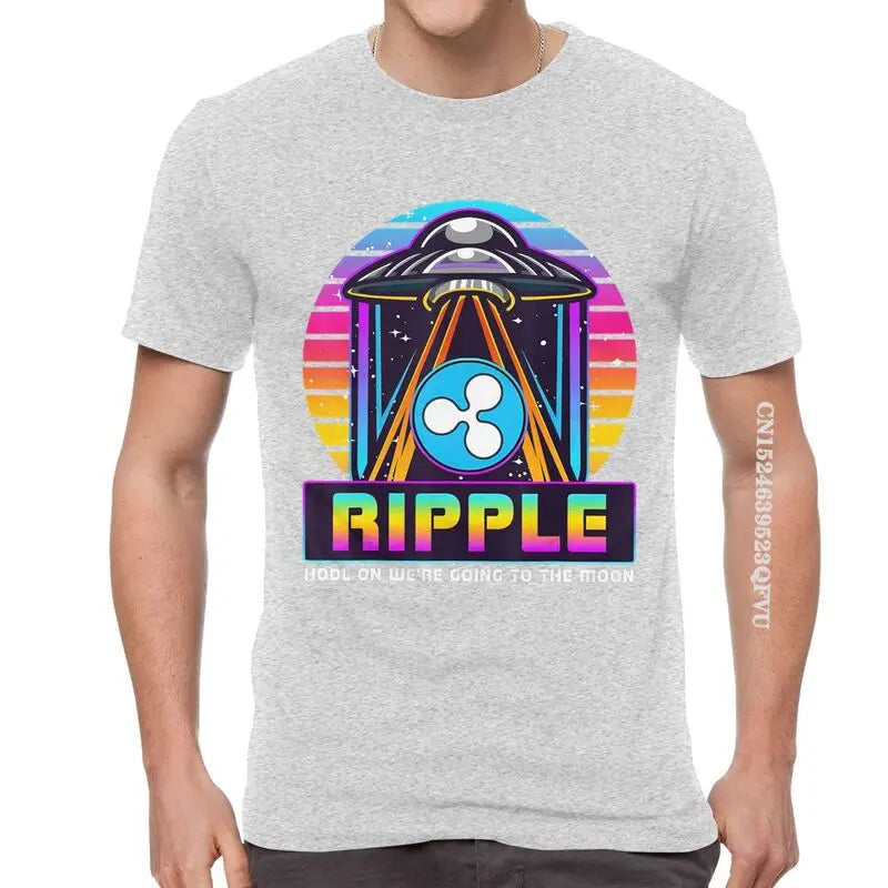 Men'S Ripple XRP HODL on We Are Going to the Moon T Shirts Vaporwave Bitcoin Tshirt Hip Hop T Shirt Cotton Oversized Tee Tops