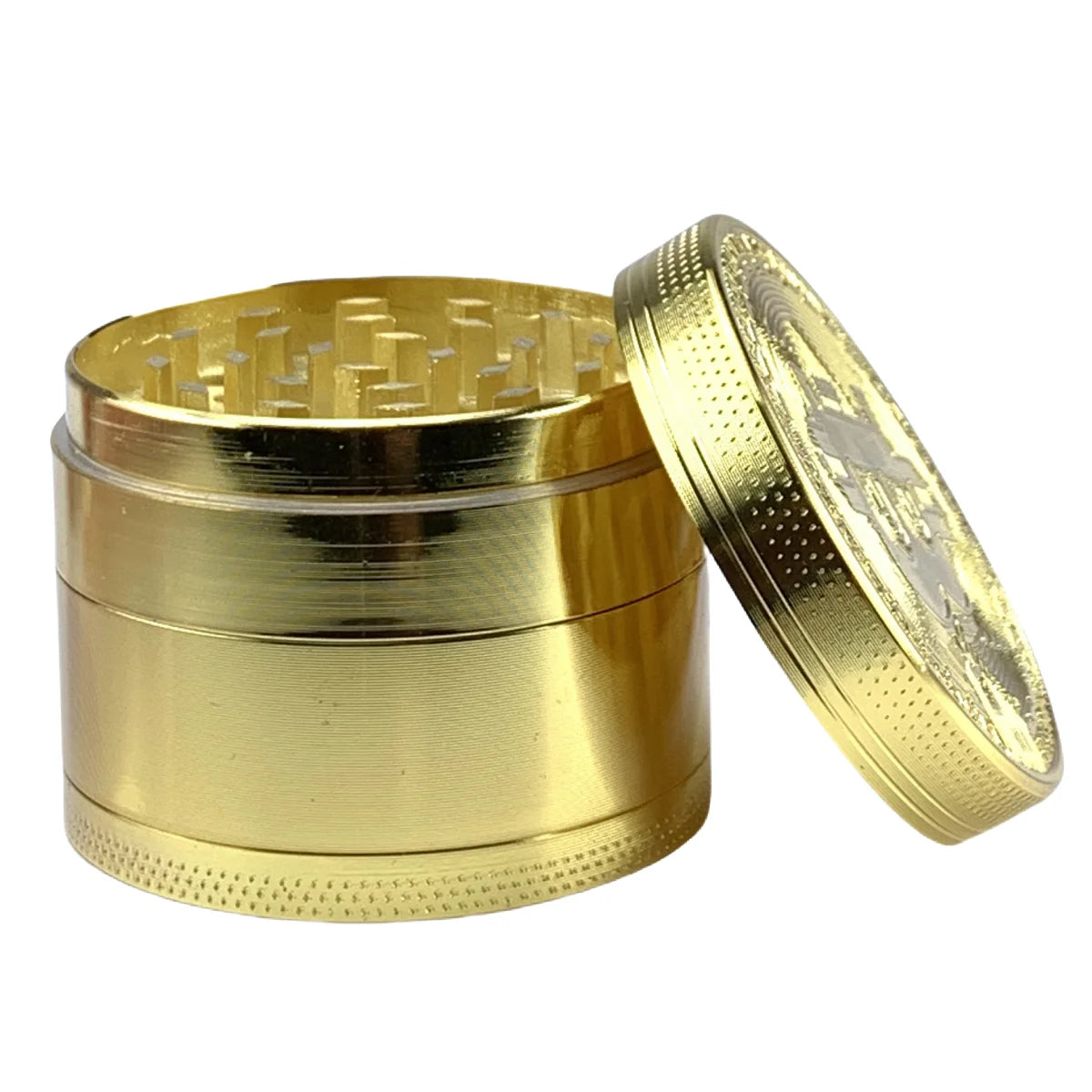 50mm Bitcoin Gold 4-Layer Herb Grinder - Premium Metal Spice and Tobacco Mill for Smoking Accessories and Kitchen Use