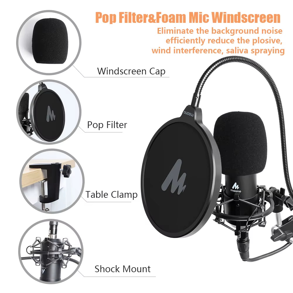 XLR Condenser Microphone Professional Studio Cardioid Mikrofon Kit Podcast Streaming Mic for Broadcast Youtube Recording