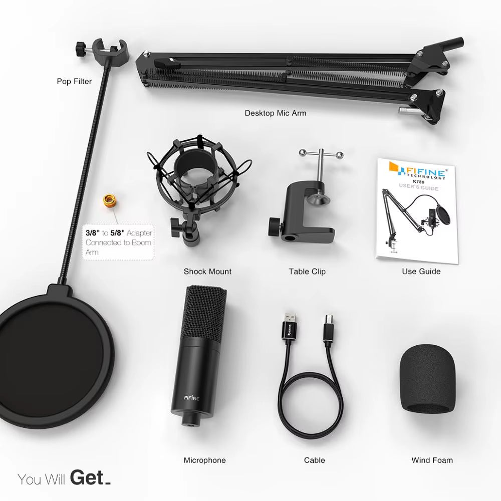 USB PC Condenser Microphone with Adjustable Desktop Mic Arm Shock Mount for Studio Recording Vocals Voice, Vlog,Audio