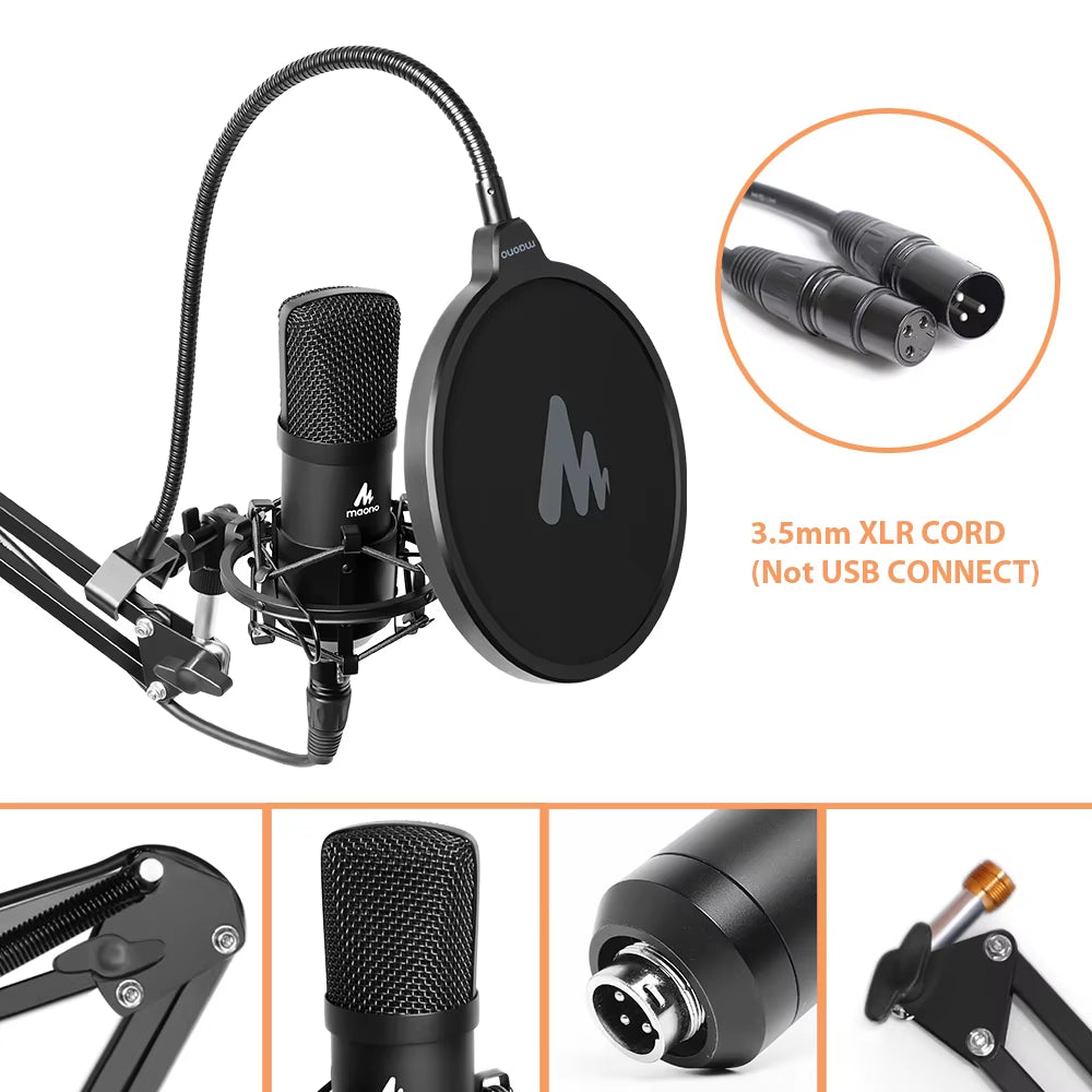 XLR Condenser Microphone Professional Studio Cardioid Mikrofon Kit Podcast Streaming Mic for Broadcast Youtube Recording