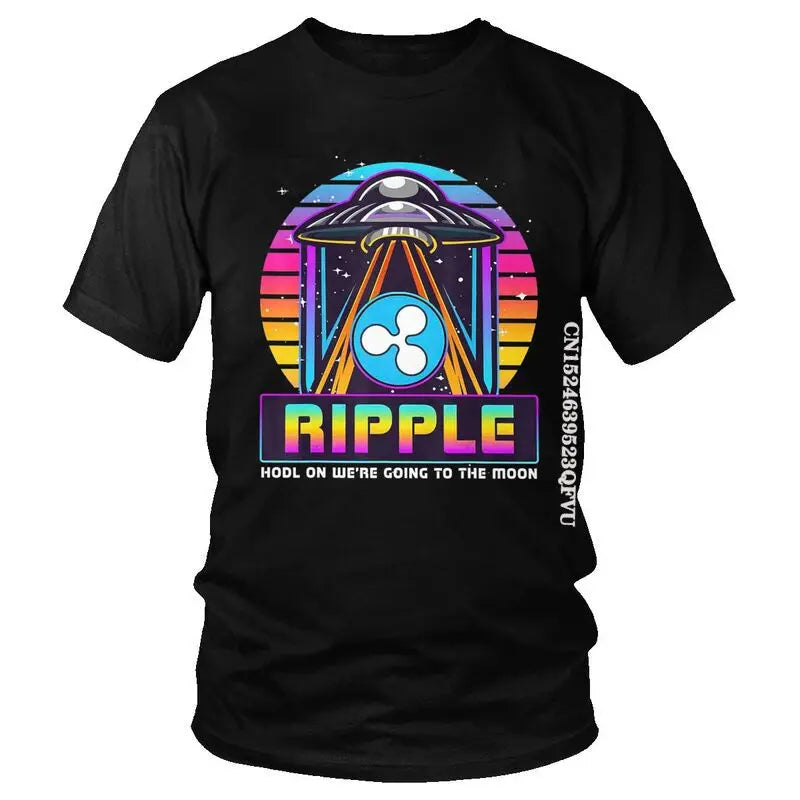 Men'S Ripple XRP HODL on We Are Going to the Moon T Shirts Vaporwave Bitcoin Tshirt Hip Hop T Shirt Cotton Oversized Tee Tops