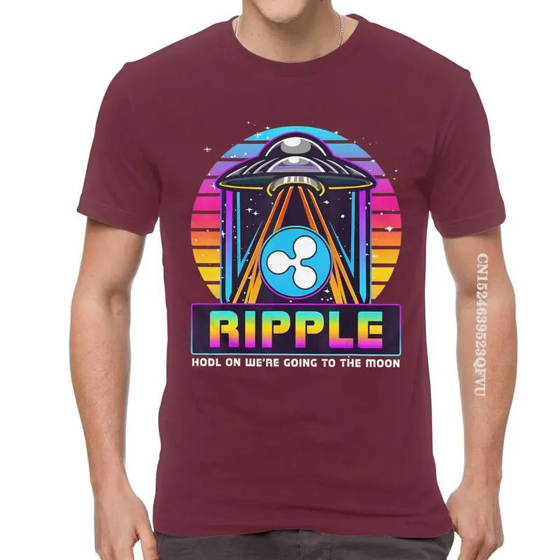 Men'S Ripple XRP HODL on We Are Going to the Moon T Shirts Vaporwave Bitcoin Tshirt Hip Hop T Shirt Cotton Oversized Tee Tops