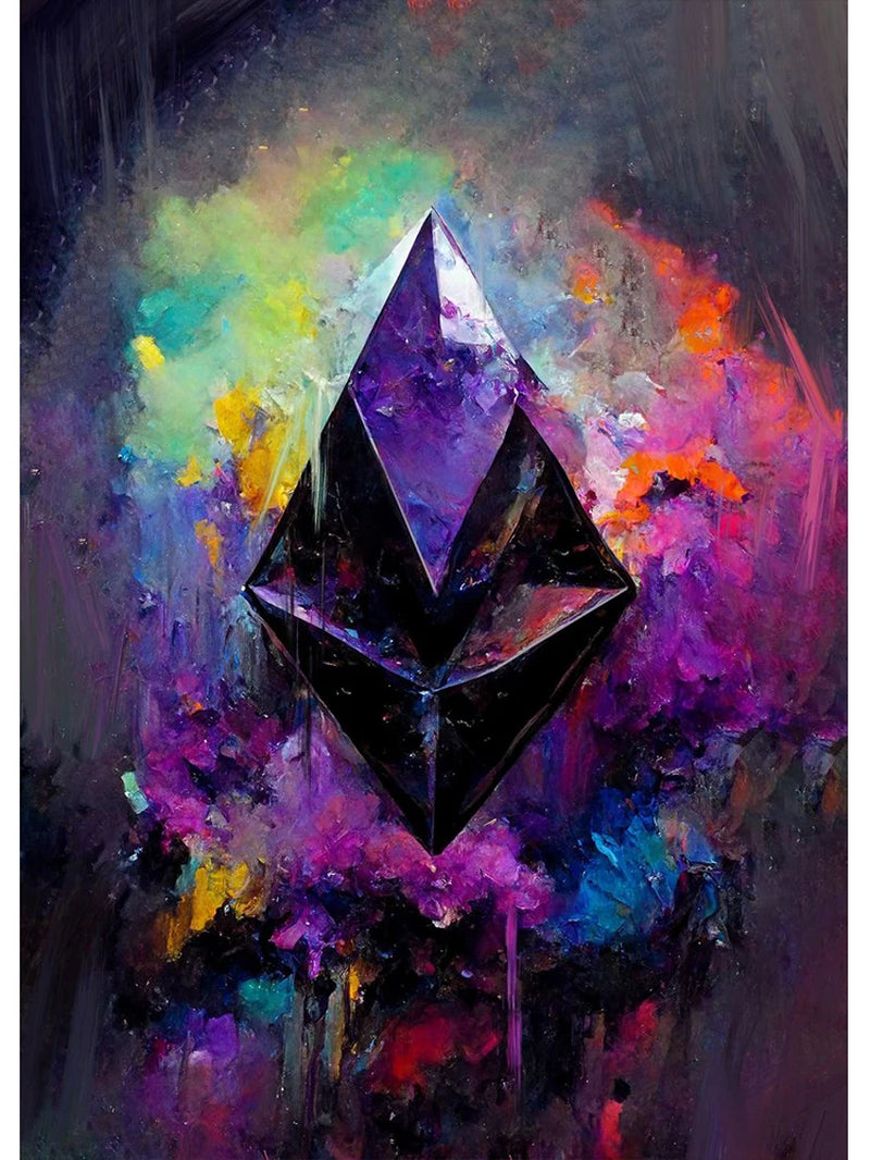 Watercolor Crypto Splatter Bitcoin Ethereum Poster ETH BTC Crypto Virtual Coins Canvas Painting Wall Art for Office Room Decor