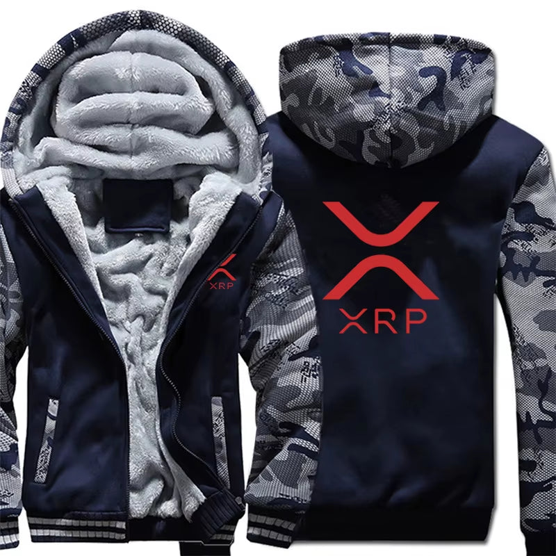 Ripple XRP Cryptocurrency Sweatshirts Men Cool Winter Thicken Wool Liner Crypto Hoodies Pullover