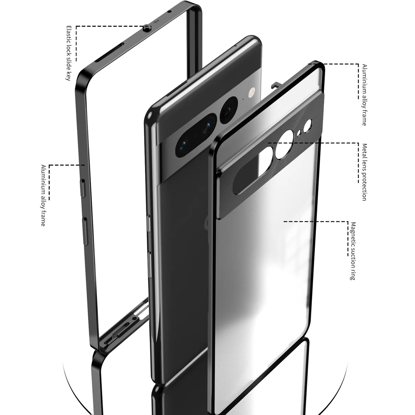 Magnetic Aluminum Case with Camera Protection for Google Pixel Series