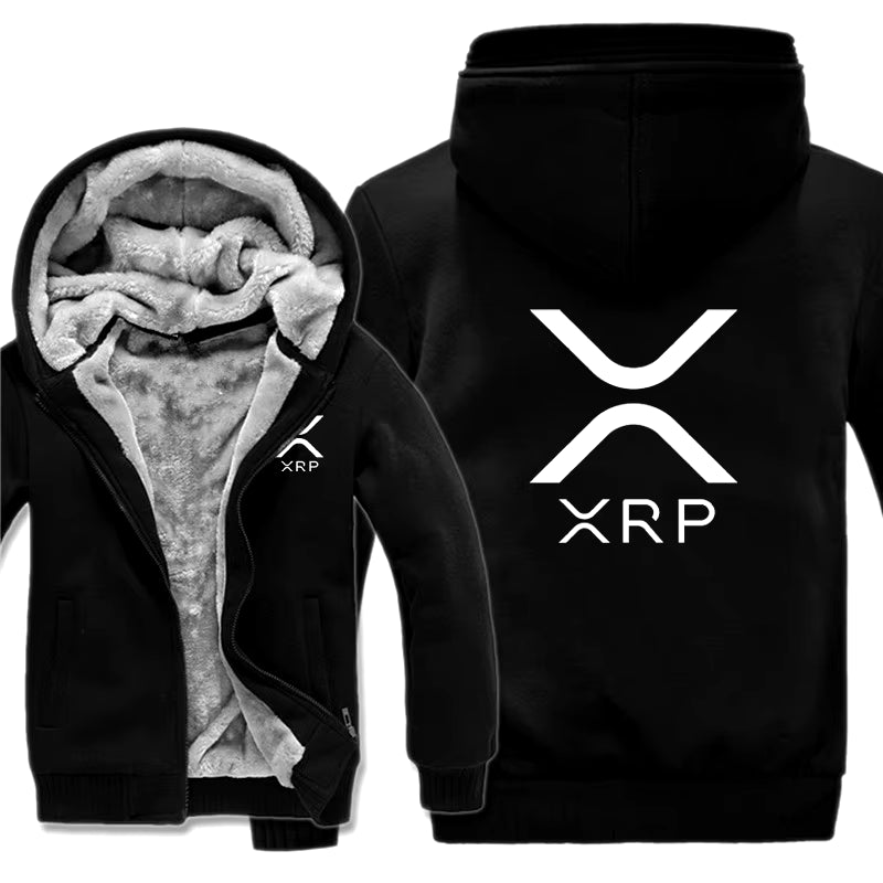 Ripple XRP Cryptocurrency Sweatshirts Men Cool Winter Thicken Wool Liner Crypto Hoodies Pullover