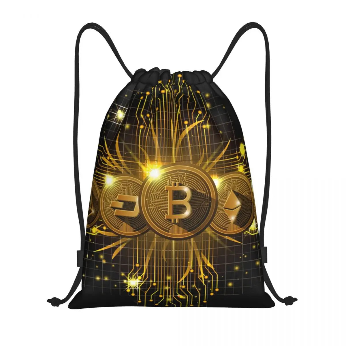 Custom Crypto Coins Altcoin Blockchain Logo Drawstring Bag Women Men Lightweight Bitcoin Ethereum Sports Gym Storage Backpack