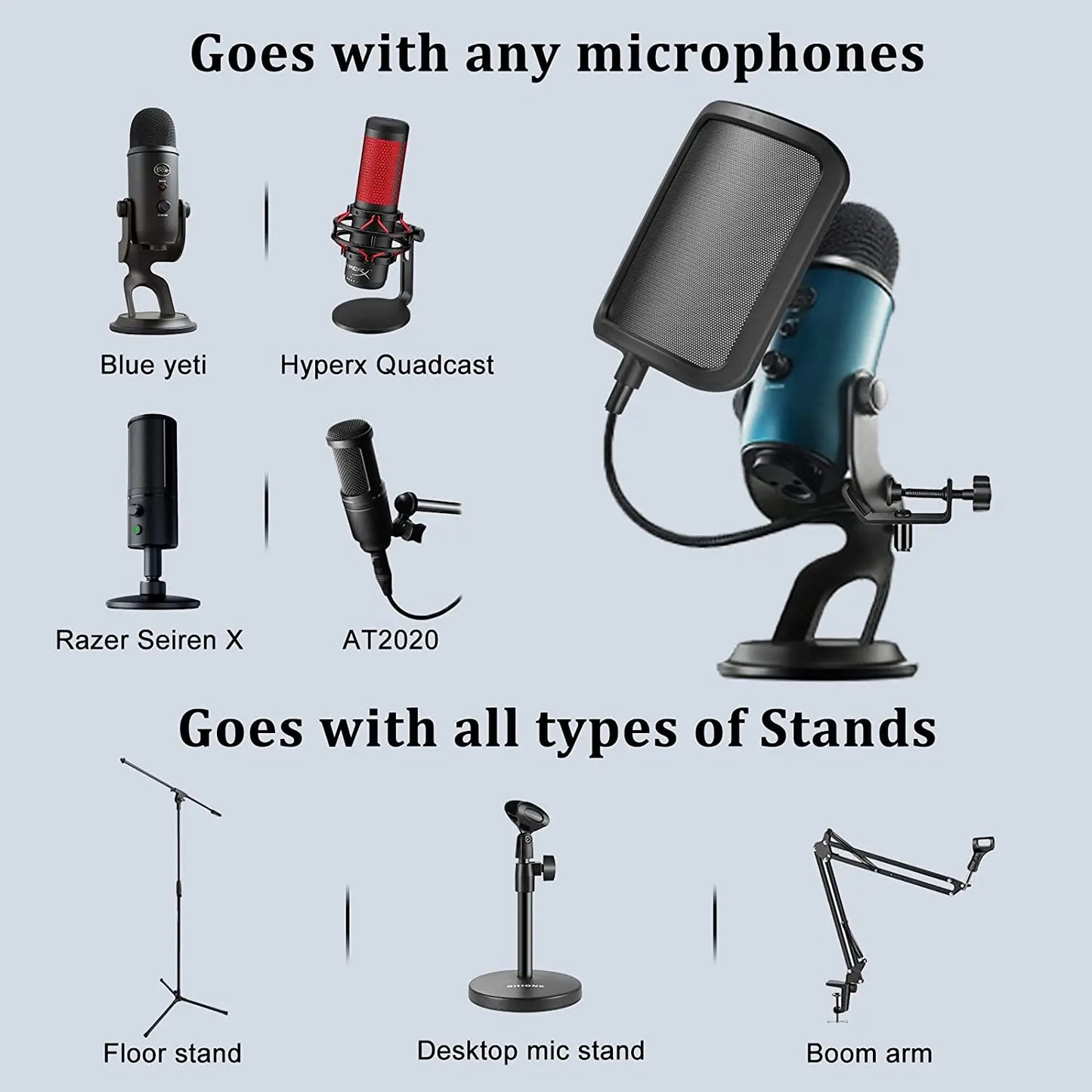 Metal Pop Filter Universal Microphone Windscreen Studio Recording Condenser Microphone for Blue Yeti Mic Sound Filter