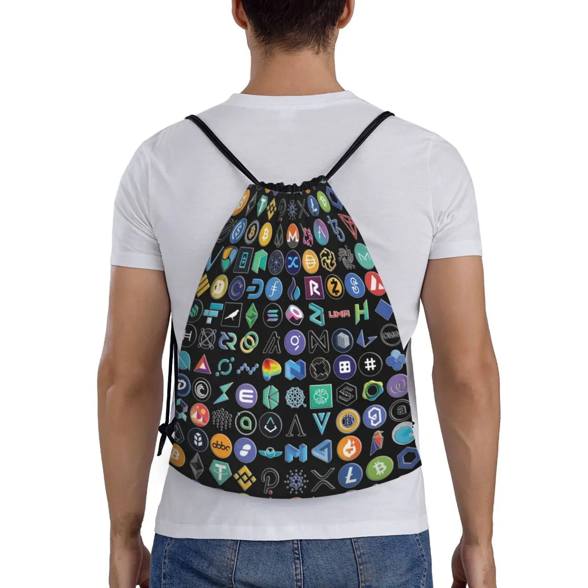 Custom Crypto Coins Altcoin Blockchain Logo Drawstring Bag Women Men Lightweight Bitcoin Ethereum Sports Gym Storage Backpack