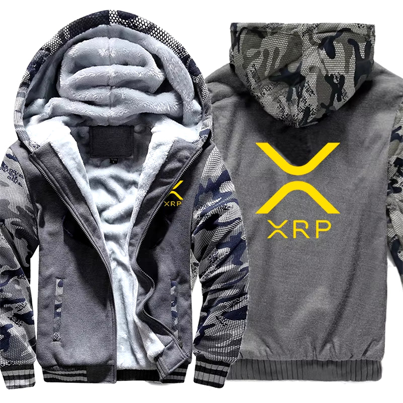 Ripple XRP Cryptocurrency Sweatshirts Men Cool Winter Thicken Wool Liner Crypto Hoodies Pullover