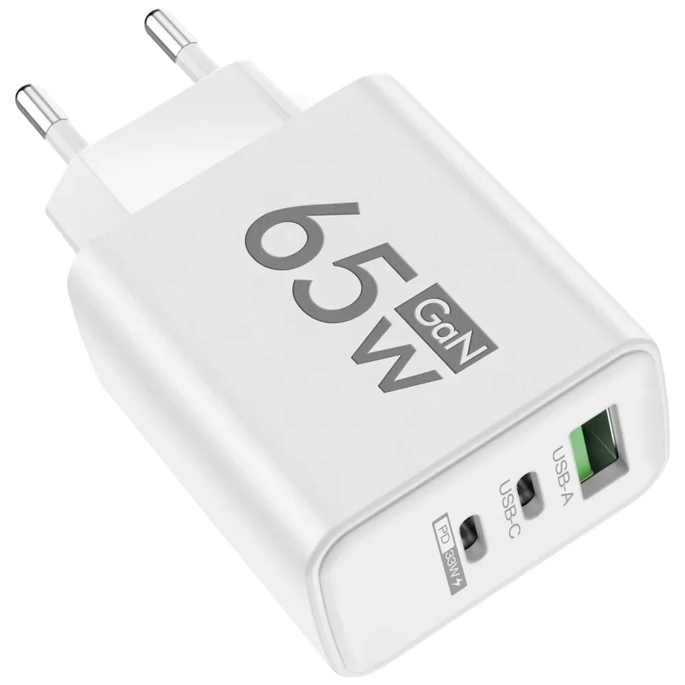 Total 65W Gan Charger USB PD Type C Fast Charging Muti 3 Ports Mobile Phone Adapter for Iphone 15 Pro Max Samsung Xiaomi Huawei