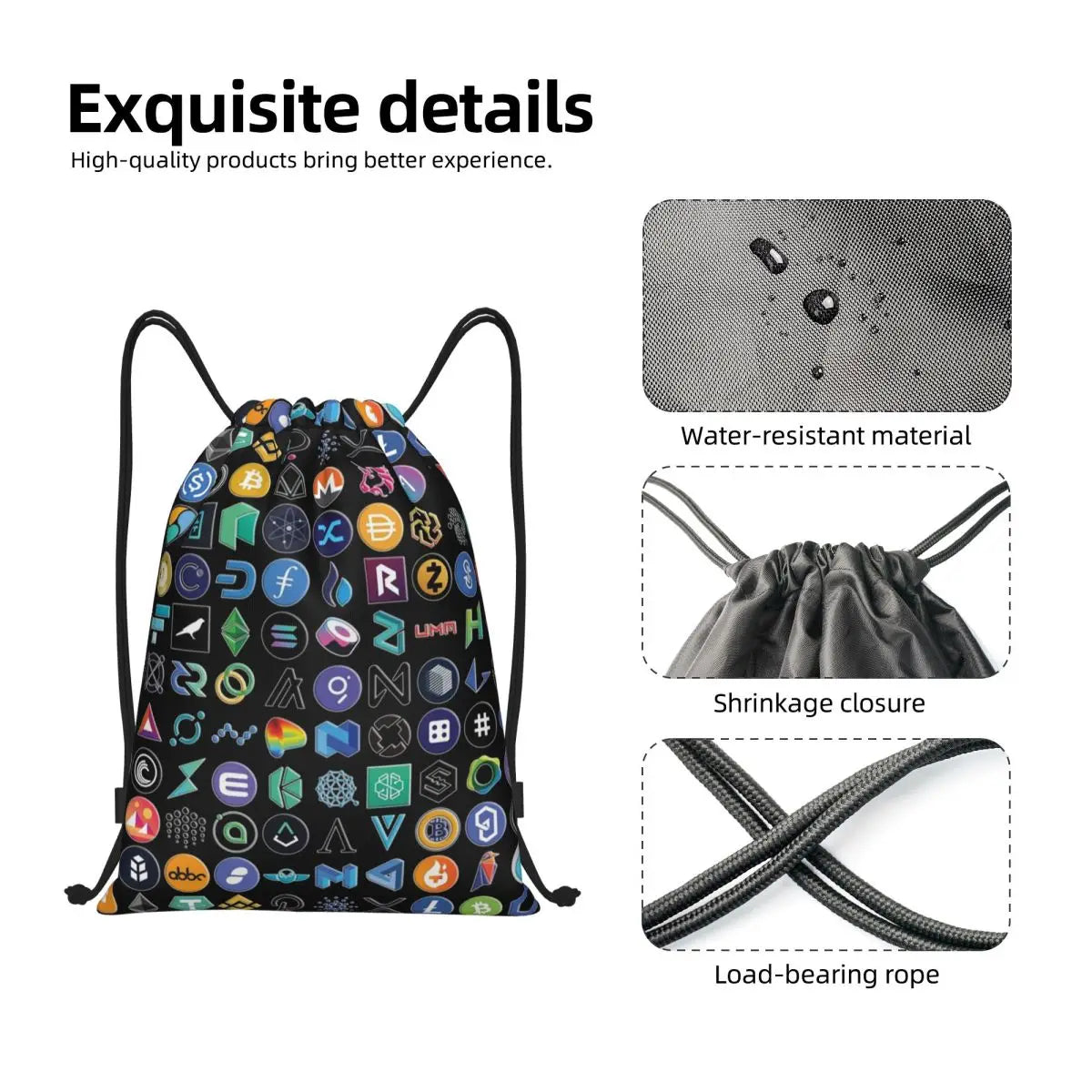 Custom Crypto Coins Altcoin Blockchain Logo Drawstring Bag Women Men Lightweight Bitcoin Ethereum Sports Gym Storage Backpack