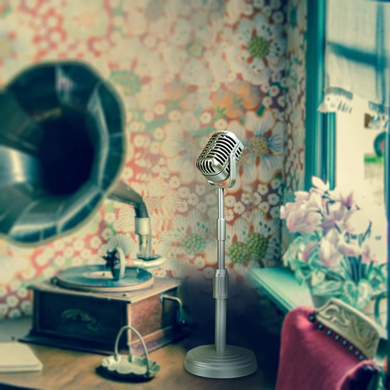 Simulation Classic Retro Dynamic Vocal Microphone Vintage Style Mic Universal Stand for Live Performanc Karaoke Studio Record