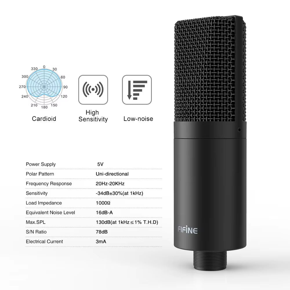 USB PC Condenser Microphone with Adjustable Desktop Mic Arm Shock Mount for Studio Recording Vocals Voice, Vlog,Audio