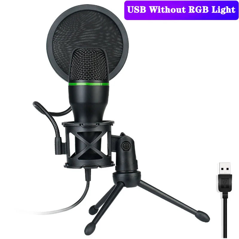 3.5Mm USB/RGB Condenser Wired Microphone for PC Laptop Gaming Podcast Studio Professional Anti-Blowout Desktop Microphone