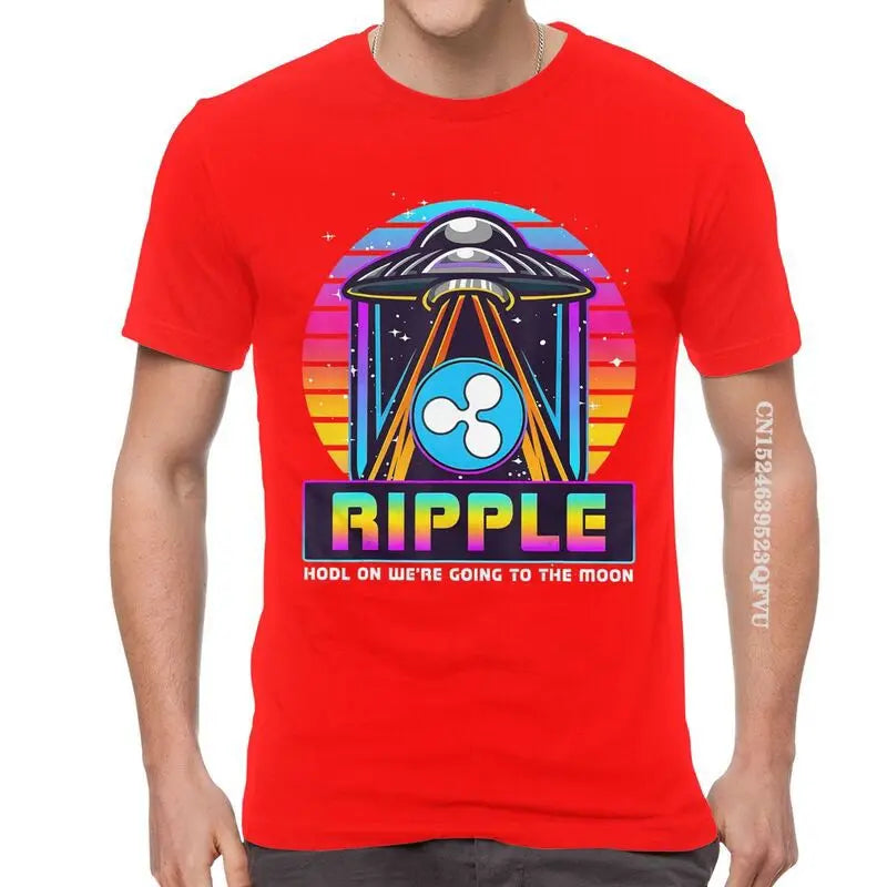 Men'S Ripple XRP HODL on We Are Going to the Moon T Shirts Vaporwave Bitcoin Tshirt Hip Hop T Shirt Cotton Oversized Tee Tops