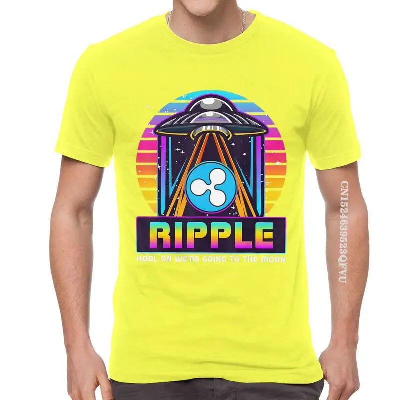 Men'S Ripple XRP HODL on We Are Going to the Moon T Shirts Vaporwave Bitcoin Tshirt Hip Hop T Shirt Cotton Oversized Tee Tops