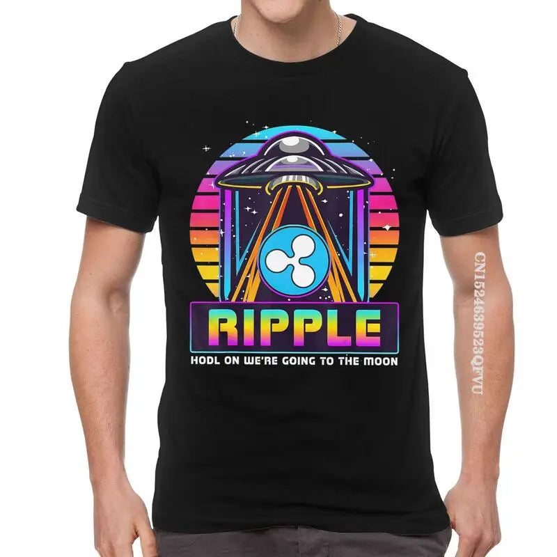 Men'S Ripple XRP HODL on We Are Going to the Moon T Shirts Vaporwave Bitcoin Tshirt Hip Hop T Shirt Cotton Oversized Tee Tops