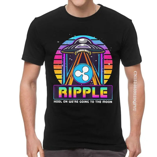 Men'S Ripple XRP HODL on We Are Going to the Moon T Shirts Vaporwave Bitcoin Tshirt Hip Hop T Shirt Cotton Oversized Tee Tops