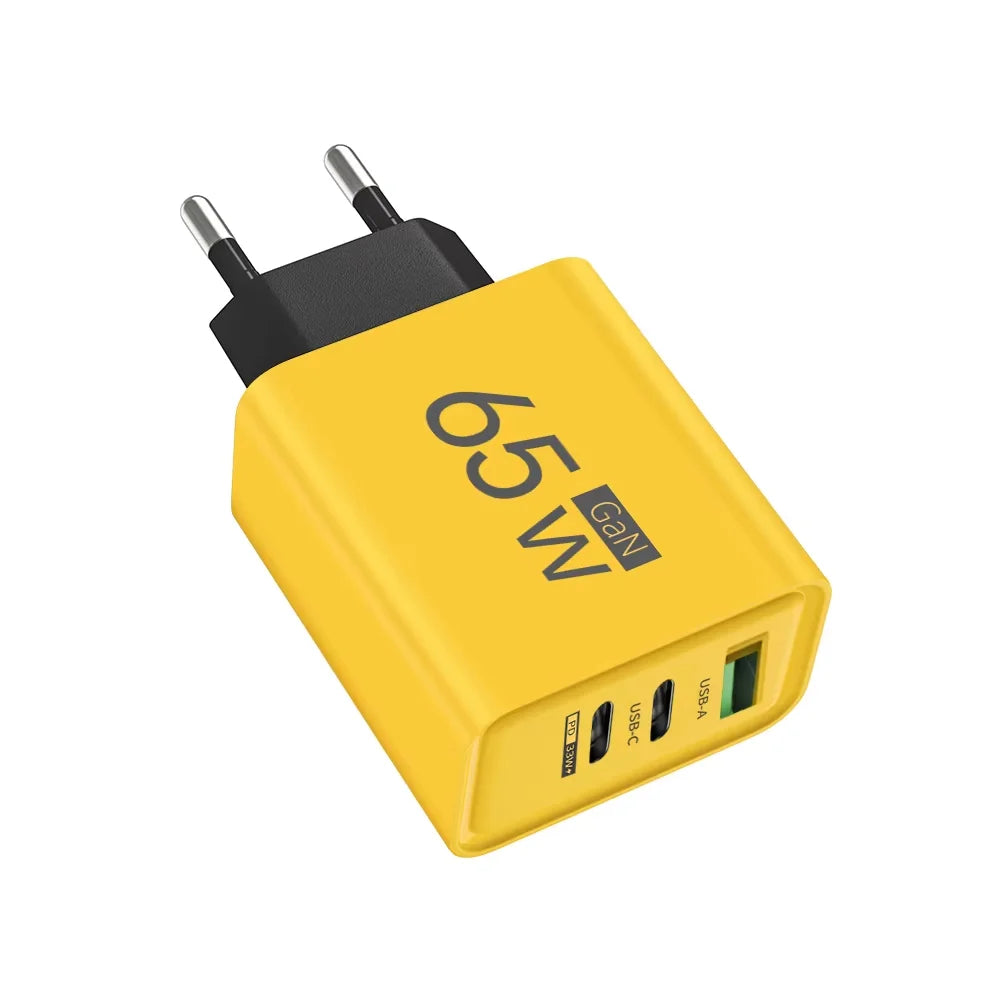 Total 65W Gan Charger USB PD Type C Fast Charging Muti 3 Ports Mobile Phone Adapter for Iphone 15 Pro Max Samsung Xiaomi Huawei