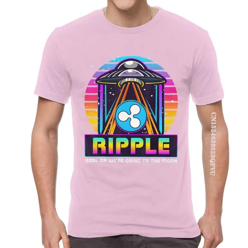 Men'S Ripple XRP HODL on We Are Going to the Moon T Shirts Vaporwave Bitcoin Tshirt Hip Hop T Shirt Cotton Oversized Tee Tops