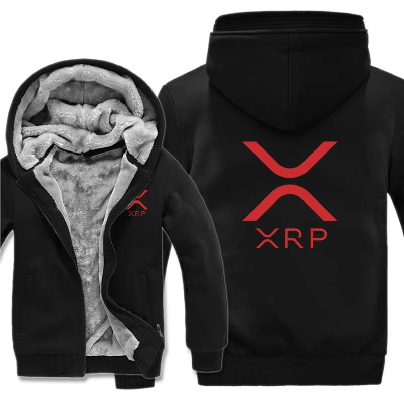 Ripple XRP Cryptocurrency Sweatshirts Men Cool Winter Thicken Wool Liner Crypto Hoodies Pullover