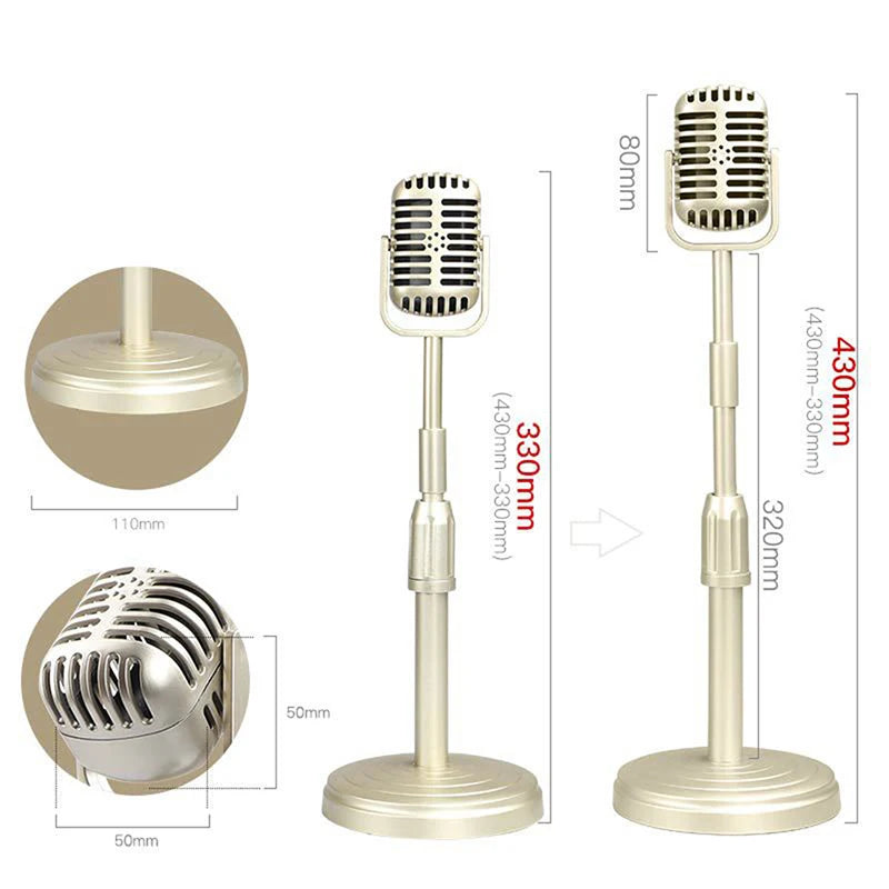 Simulation Classic Retro Dynamic Vocal Microphone Vintage Style Mic Universal Stand for Live Performanc Karaoke Studio Record
