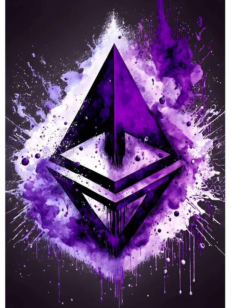 Watercolor Crypto Splatter Bitcoin Ethereum Poster ETH BTC Crypto Virtual Coins Canvas Painting Wall Art for Office Room Decor