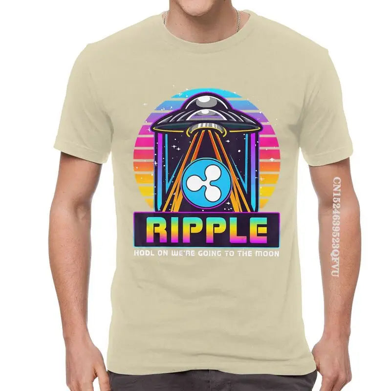 Men'S Ripple XRP HODL on We Are Going to the Moon T Shirts Vaporwave Bitcoin Tshirt Hip Hop T Shirt Cotton Oversized Tee Tops