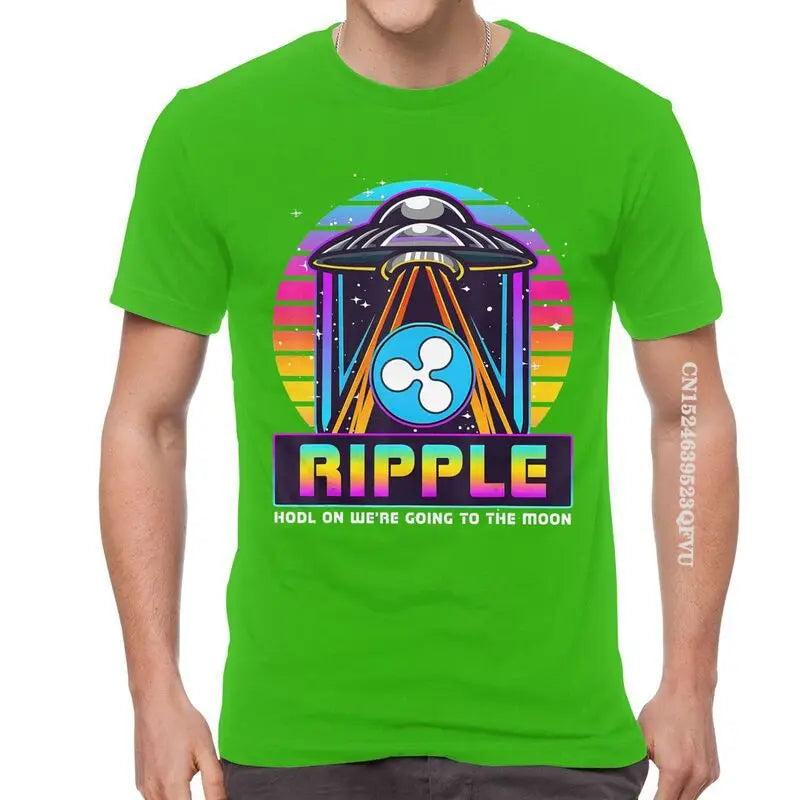 Men'S Ripple XRP HODL on We Are Going to the Moon T Shirts Vaporwave Bitcoin Tshirt Hip Hop T Shirt Cotton Oversized Tee Tops