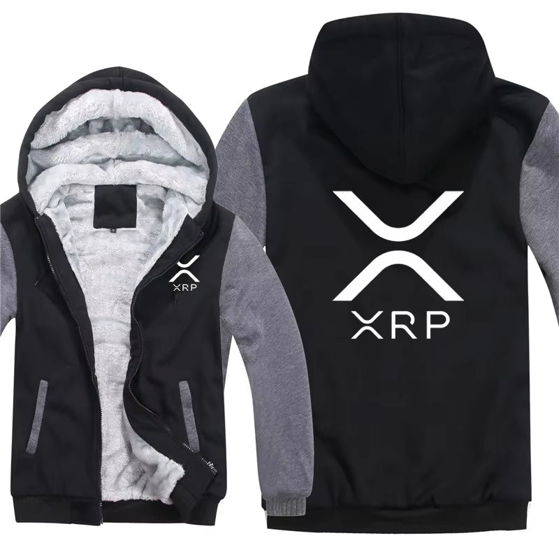 Ripple XRP Cryptocurrency Sweatshirts Men Cool Winter Thicken Wool Liner Crypto Hoodies Pullover