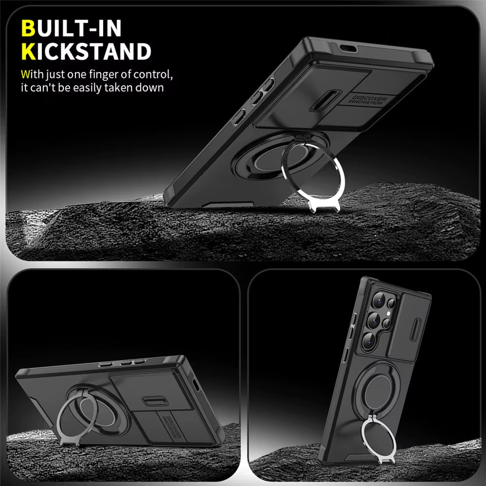 Magnetic Slide Camera Protection Phone Case for Samsung Galaxy S25 Edge, S24, S23 Plus, S21, S22 Ultra, FE, A54, A15, A14, A05, and A05S
